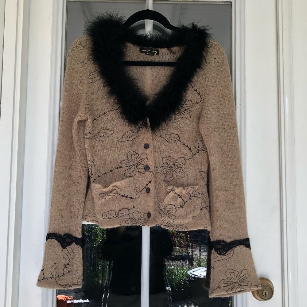 Ann Ferriday Cardigan Faux Fur Collar 90s Y2K